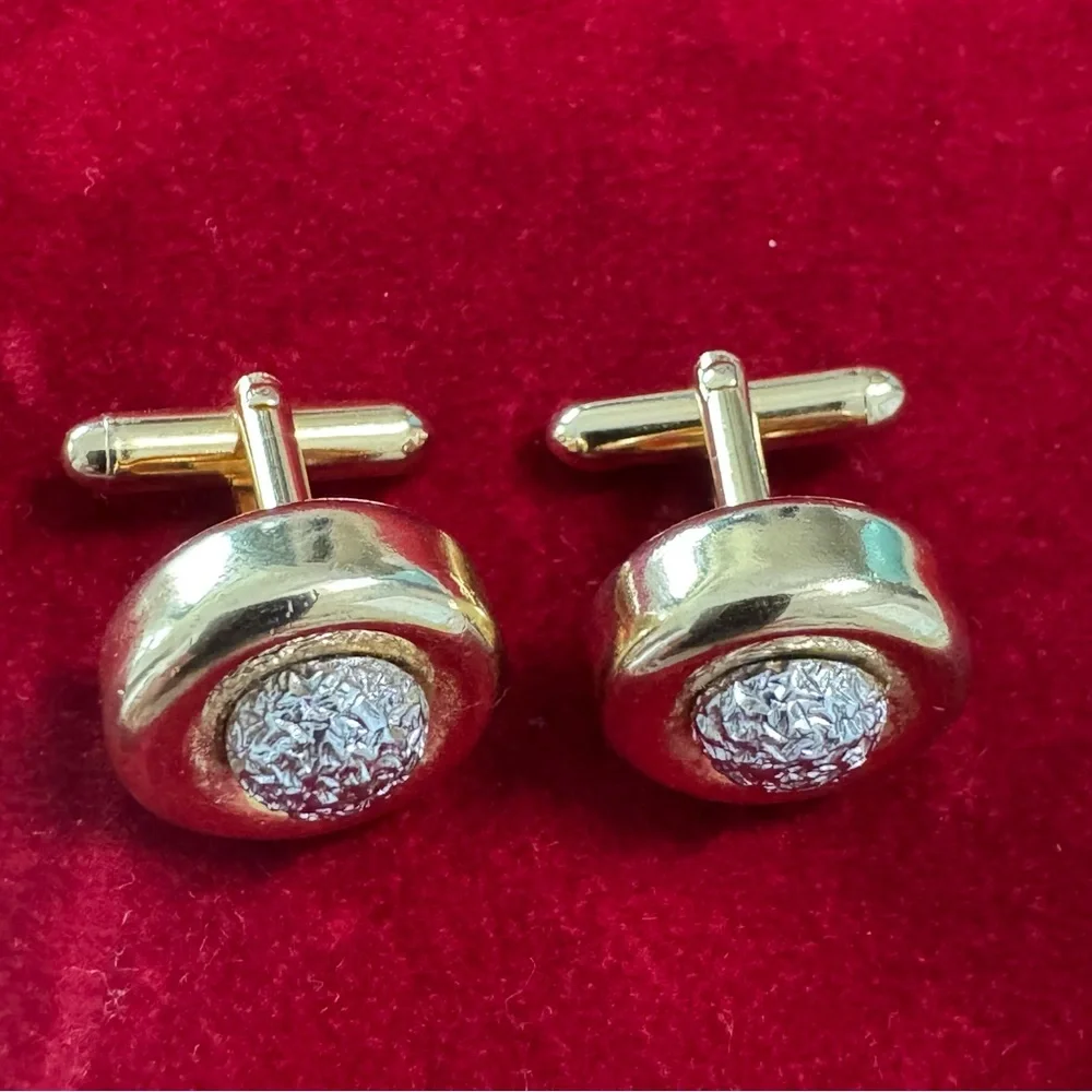 Sophisticated Gold and Silver Cuff Links with Clear Gemstone